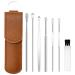 Earwax Cleaner Tool Set 6 Pcs/Set Spiral Design Stainless Steel Ear Picks Ear Wax Removal Kit Portable Ear Cleaning Kit for Home and Travel with PU Leather Case (Brown)