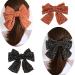 Chic Aysekone 2-Piece Chiffon Hair Bows Set - Orange & Black | Large Hair Clips for Women & Girls - Daisy & Floral Design - Buy Online on GoSupps.com