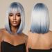 Testar ombre blonde blue bob wigs for women shoulder long straight art hair blonde peruck with pony hair replacement female wig daily cosplay