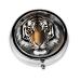 Tiger at Rest Portable Metal Pill Box Round Mini 3-Compartment Plastic Insert hinged Fastening Design Suitable for Small Pills Must-Have for Travel Black