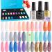 Lavender Violets 21 Pcs Gel Nail Polish Gift Set Spring Colours Soak Off UV LED Starter Kit Base Glossy n Matte Top Coat Orange Sliver Glitter White Pink 986C #21 Ocean Series-986C