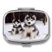 Pill Box Adorable Huskies Print 2 Compartment Medicine Pill Case Pill Organizer Decorative Metal Portable Pill Box for Pocket Or Purse