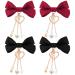 PAGOW 4pcs Lolita Bow Hair Clips with Small Stars and Pendant Heart Hairpin Gift for Teens Girl Kids Women Red Black Cute Barrettes Anime Accessories