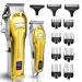 2 in 1 Hair Clipper for Men Gold Clipper for Barber Wired or Wireless Use Clipper and Trimmers Set Professional Zero Gap Beard Trimmer with LED Display 6500 RPM Barber Kit