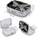 White Butterflies Tribal Print Pill Box | 2 Compartment Portable Metal Organizer for Medicine | Decorative Pocket & Purse Pill Case - Buy Online on GoSupps.com