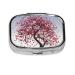 Japanese Cherry Tree Printing 2 Compartment Small Pill Case Cute Small Pill Box Purse Pill Boxs Travel Pill Organizer for Pocket Purse and Travel Gifts