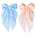 Silky Satin Hair Bows 2 PCS Big Pink/Blue Bow Hair Clips Set Bowknot Metal Spring Clip Oversized Long Tail Hair Ribbons Ponytail Holder French Hair Barrettes Hair Styling Accessories for Women