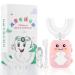 Kids Electric Toothbrushes, U Shaped Ultrasonic Toothbrush, Rechargeable Kids Toothbrush w/Smart Timer, 3 Brush Heads Replacement, 3 Clean Modes, IPX7 Water Resistant for Child 7-13 7-12 Year old Pink