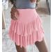 Meikulo Women Smocked Ruffle Mini Skirt - High Waisted Tiered Short Skirt with Shorts - A-pink X-Small - Buy Online on GoSupps.com