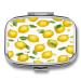 Pill Box Yellow Lemon Print 2 Compartment Medicine Pill Case Pill Organizer Decorative Metal Portable Pill Box for Pocket Or Purse