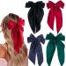 4 Pieces Silky Satin Hair Bows Ribbon Hair Barrettes Clip for Women Large Bow Hair Slides Metal Clips French Barrette Long Tail Hair Accessories Soft Solid Plain Color Girl Hairpin Black Red Navy blue Dark green