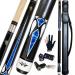 Tai ba cues 2-Piece Pool cue Stick + Hard Case, 13mm Tip, 58", Hardwood Canadian Maple Professional Billiard Pool Cue Stick 18,19,20,21,22 Oz Pool Stick (Selectable)-Blue, Black, Red, Gray, Green Blue S7+ Case + 3 Accessories 19 ounce
