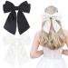 2Pcs Big Satin Layered Hair Bows for Women Girls 8 Inch Large Hair Clip Long Ribbon Bows Barrette French Style Hair Accessories (White+Black)