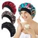 4Pcs Large Satin Bonnet Set for Curly Hair | Wide Elastic Band Sleep Cap for Women | Hair Care Accessories (Black, Red, Leopard, Blue Flower) - Buy Online on GoSupps.com