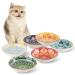 Ceramic Cat Food Bowl Set - 5.5 inch Wide Shallow Cat Bowl for Relief Whisker Fatigue - 6 Colorful Cute Cat Feeding Bowls - Small Flat Cat Dish - Kitten Dishes - Microwave and Dishwasher Safe - 8 oz