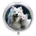 Round Pill Box White Dog Print 3 Compartment Medicine Pill Case Print Pill Organizer Decorative Metal Portable Pill Box Pocket Pill Box Style-35