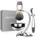 Grutti Razor set razor plane stand with shaving bowl and roof hair shaving brush and razor compatible with Mach 3 deluxe razor and brush holder made of chrome - wood set
