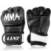 Luniquz MMA Gloves for Kids Adults Punching Bag Boxing Sparring Grappling, Half Finger with Thick Padding Long Wrist Wrap Black Small