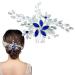 Flower Bridal Blue Rhinestone Pearl Hair Comb Hair Accessories Rhinestone Hair Piece for Women and Girls Floral