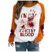 Yihaojia Halloween Long Sleeve Shirts for Women I'm Ok It's Not My Blood Sweatshirt Letter Print Crewneck Pullover Top Orange#195 Large