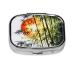 Bamboo Trees Sun Printing 2 Compartment Small Pill Case Cute Small Pill Box Purse Pill Boxs Travel Pill Organizer for Pocket Purse and Travel Gifts
