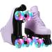 Women's Double Row High Top Roller Skates - Purple with Flash Wheels, Size 40 (US Women 8.5) - Includes Shoe Bag - Indoor/Outdoor Skating - Buy Online on GoSupps.com