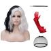 BUFASHION 14" Women Short Black and White Kinky Straight Cosplay Synthetic Wigs With Air Bangs 46 Colors Available (White with Black)