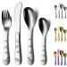 Evanda Toddler Utensils 4 Pieces Stainless Steel Toddler Silverware Set Kids Utensils Forks and Spoons Mirror Polished Smooth Round Tableware and Dishwasher Safe 1.silver
