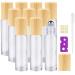 Yalbdopo 10Pcs 10Ml Essential Oil Roller Bottles - Refillable Clear Glass Roll on Bottles with Stainless Steel Roller Ball & Wood Grain Plastic Cap Include 12 Label Dropper & Opener
