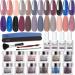REDNEE 22 Pcs Dip Powder Nail Kit Starter 12 Colors Pink Gray Blue Dipping Powder Set with Gel Liquid and 5 Manicure Tools Dipping Essential Travel Kit - RE07 Classy Color
