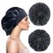 Eupinduo 2 pieces satin sleeping cap bonnet hair hood curly hood for sleeping hair hood for the night enlarged high elastic width creme soft female satin hood sleep black black