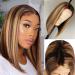 Highlight Bob Wig Ombre Color P4/27 Short Bob Wigs 10Inch Human Hair Wigs 4×1 Lace Frontal Ombre Short Straight Bob Wig Lace Frontal Brazilian Virgin Human Hair wigs with Baby Hair Natural Hairline 10 Inch Highlight bob wig