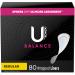 U by Kotex Balance Wrapped Panty Liners, Regular Length, 80 Count (Packaging May Vary)