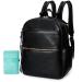 MISS FONG Baby Changing Bag Nappy Changing Bag Leather Diaper Bag Baby Bag With Back Pocket & Changing Mat For Mum-Black