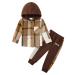 Naiyafly Toddler Boys Clothes Set Kids Long Sleeve Hoodie Plaid Sweatshirt Tops + Pants Outfit Set Children Hooded Button Down Shirts Bottom Tracksuit Boys School Playsuit 2-3 Years Khaki Plaid