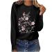 Women Long Sleeve Tshirts Tops Trendy Floral Print Crewneck Cute Sweatshirt Casual Loose Fit Comfy Sweater Blouses Medium A01black