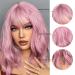 Testar 14-inch Pastel Pink Wavy Bob Wig for Women | Short Purple Rosa Synthetic Cosplay Wig | Naturally Looking Loose Waves - Buy Online on GoSupps.com