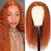 Brennas Ginger Orange Deep Wavy Lace Front Wig - 14 Inch Curly Brazilian Virgin Human Hair T-Part Transparent Glueless Wig - Buy Online on GoSupps.com
