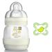MAM Anti-Colic Bottle 130ml & MAM Pacifier for 0-2 Months - Ivory Rabbit Design | International Shipping Available - Buy Online on GoSupps.com