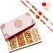 Ghasitaram Gifts Rakhi Gifts for Brothers Rakhi Dryfruit Hampers - Long Fusion Cashews Almonds Dryfruit Chikki Box Hamper with 2 Rudraksh rakhis Cashews Almonds Chikki Box Hamper with 2 rakhis