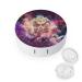 African Skull on Galaxy Round Contact Lens Case Print Portable Contact Lens Box Kit with Mirror Cute