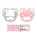 Dr. Brown's Advantage Symmetrical Pacifier with Air Flow & Pacifier Clip Pink 2-Pack 0-6m 2 Pack + Clip Pink Stars
