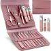 Jomverl Manicure Set, Professional Pedicure Kit Nail Clippers Nail Care Tools, 16 in 1 Travel Grooming Kit Nail Care Tool with Leather Travel Case Nail Care Kit Pedicure Kit for Man and Women-Rose Gold pink