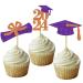 Graduation Cupcake Toppers Grad Party Decoration Food Picks Congrats Glitter Diploma Cap School Colors Supplies 24 PCS Purple Orange