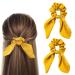 2Pcs Silk Hair Ties | Hair Bows for Women | Butterfly Bow Scrunchies - Ideal for Parties & Everyday Use | Elastic Band Silk Scrunchies for Hair  Hair Ties for Girls Perfect for Girls & Women -Yellow