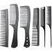 Professional Comb Set Black 6 Piece - Carbon Fiber Anti Static And Heat Resistant Comb-Fine and Wide Tooth Comb for Men and Women - Parting Teasing and Hair Styling