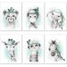 artpin Set of 6 Pictures for Children's Room Boys Girls in Mint Grey Feather - Poster Forest Jungle Baby Room Indian Animals P62