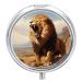 Small Travel Pill Case Round Metal Pill Box for Pocket Purse 3 Compartment Portable Pill Holder Mini Pill Organizer for Travel or Daily - Lion Lion 3