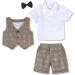 Mint Green Baby Boys Gentleman Suit Set | Shirt, Bowtie, Waistcoat & Shorts | Size 3-4 Years | Khaki Plaid - Buy Online on GoSupps.com