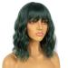 Lancaini Dark Green Short Bob Wig with Bangs for Women - Synthetic Loose Wavy Shoulder Length Cosplay Wig for Girls - Buy Online on GoSupps.com